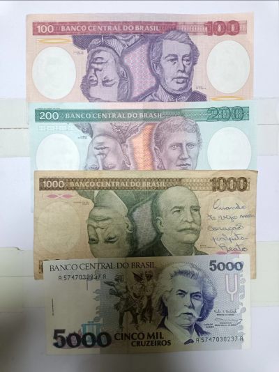 【20230427】非全新纸币第132场 - 巴西4张纸币，有字迹