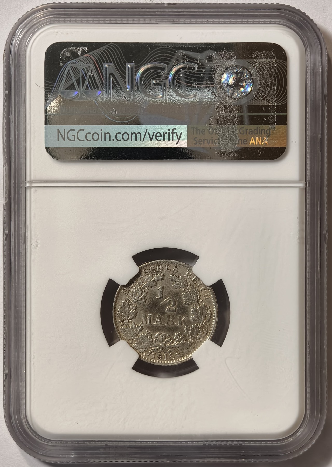 紫瑗钱币——第342期拍卖 德国 1918年 E版 第二帝国 1/2马克 银币 NGC  UNC DETAILS