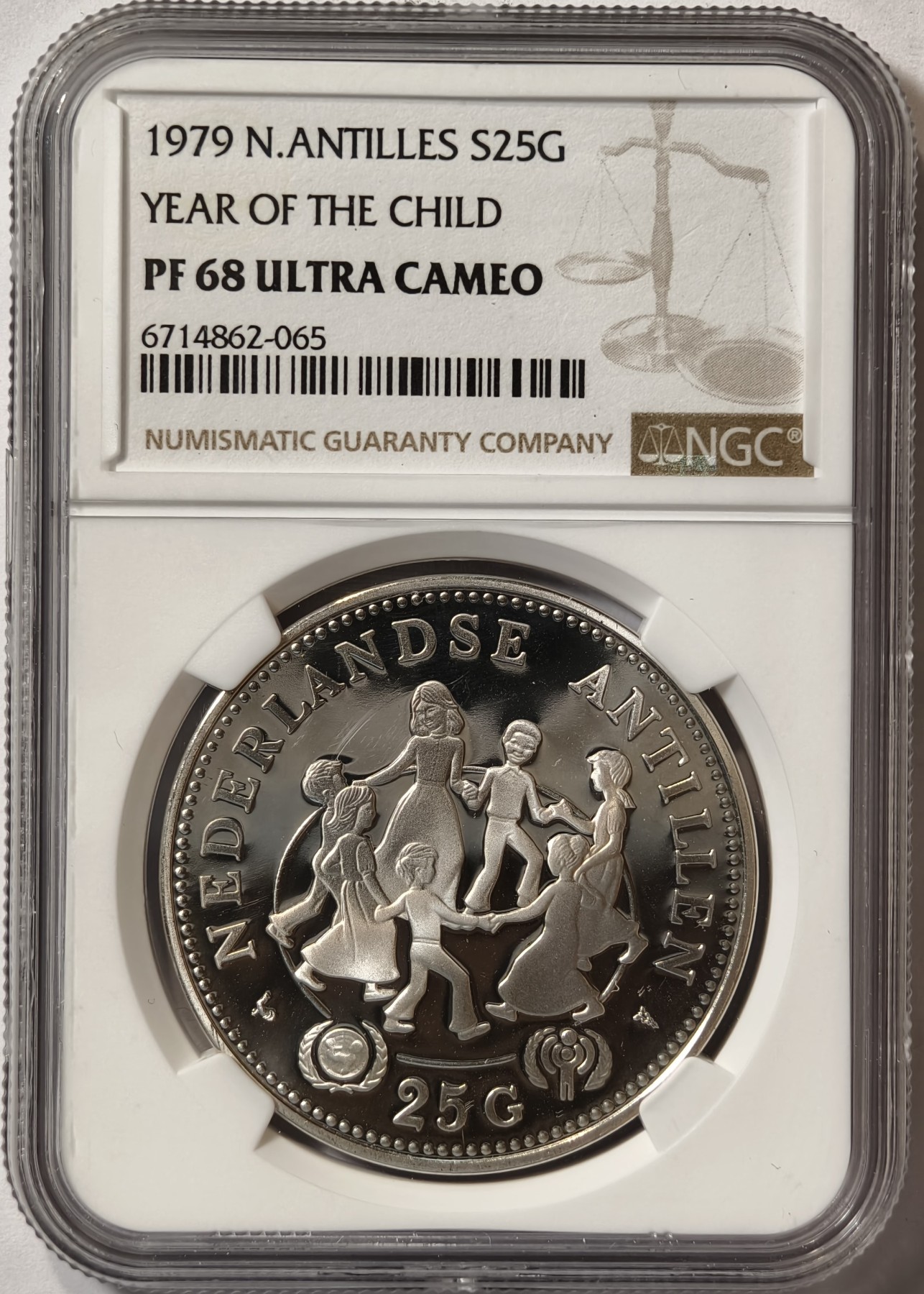 紫瑗钱币——第342期拍卖 荷属安的列斯 1979年 国际儿童年 25盾 银币 NGC PR68 UC