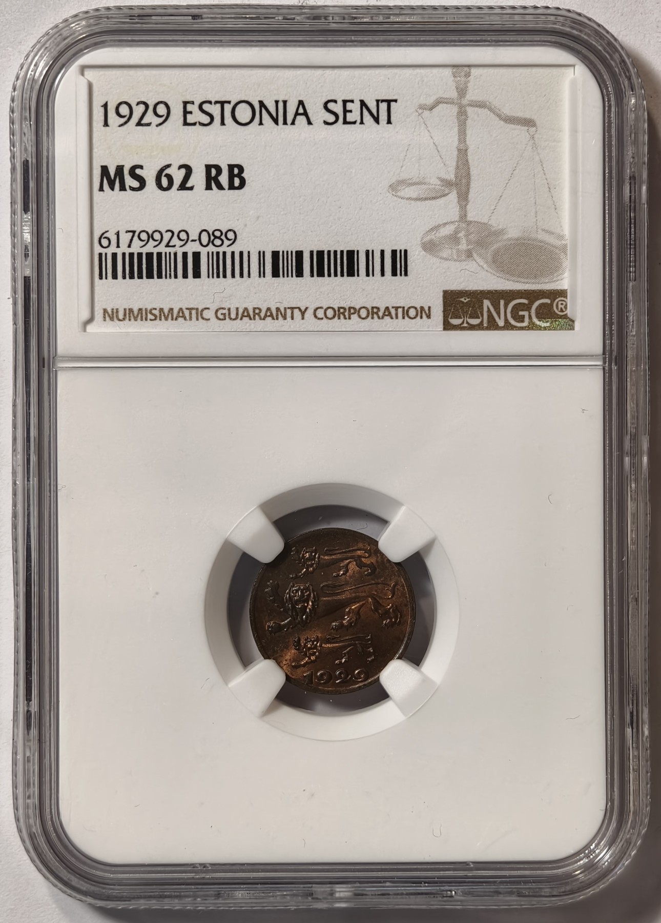 紫瑗钱币——第342期拍卖 爱沙尼亚 1929年 1生丁 铜币 NGC MS62 RB