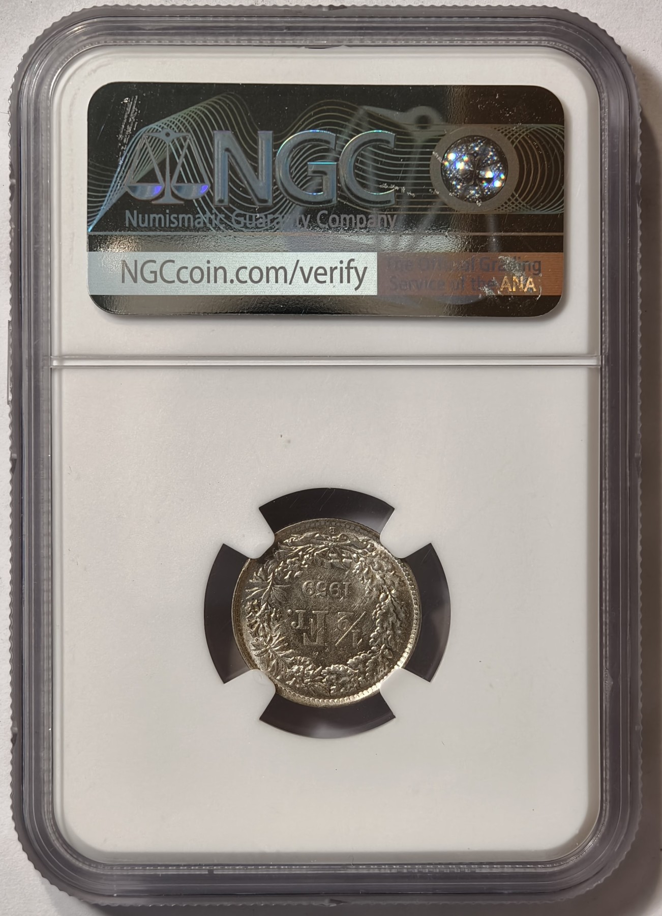 紫瑗钱币——第342期拍卖 瑞士 1959年 B版 赫尔维蒂亚 1/2法郎 银币 NGC MS63