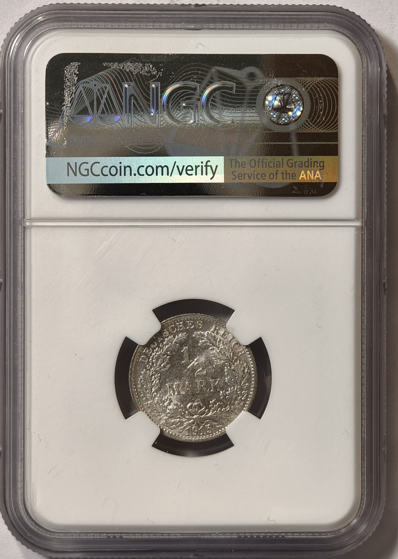 紫瑗钱币——第342期拍卖 德国 1915年 F版 第二帝国 1/2马克 银币 NGC MS61