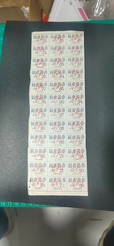 票证拍场，都是整版或者联票 - 🔥🔥扬州市副食品券，大版，1989年度发行，36联张，品相如图