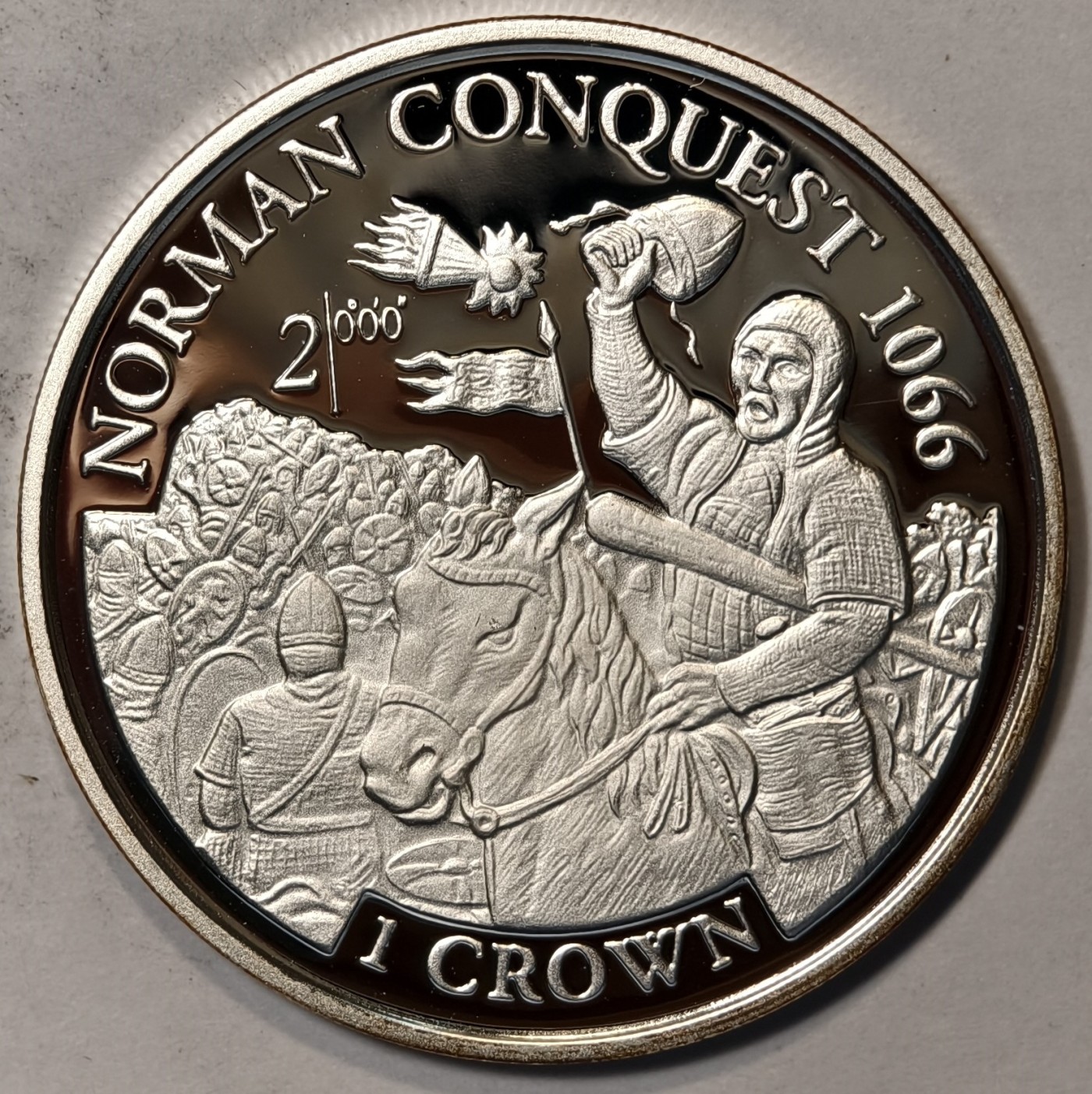 紫瑗钱币——第342期拍卖 马恩岛 1997年 1066年征服诺曼 1克朗 28.28克 0.925银 精制