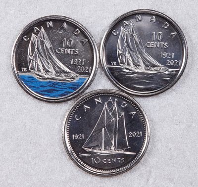S&S Numismatic世界钱币-拍卖 第89期  - 加拿大2021年 Bluenose成立100周年 10分纪念币3枚全套  含1枚获奖币