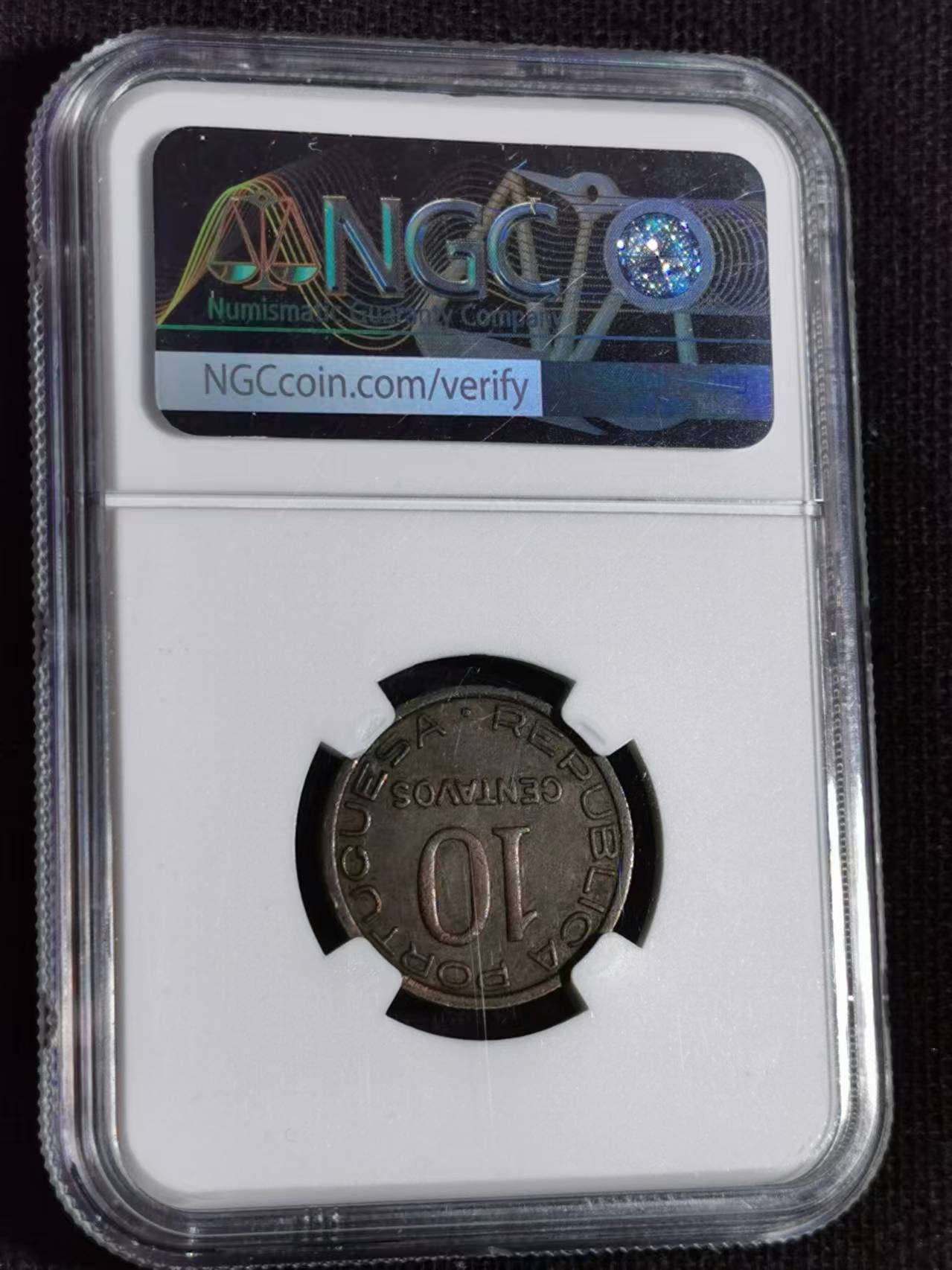 刘世昌艺术品销售中心～虎踞龙蟠*金杨在线联拍群第510期 莫桑比克1936年10分硬币（NGC XF45BN 串号：6421404-014）1枚。