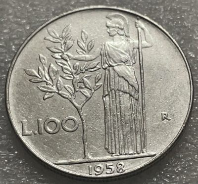 文馨钱币收藏119场，中外古币，版本明细分好了（单场拍五件以上送随机硬币两枚） - 1958 年老版意大利 100里拉丰收女神版