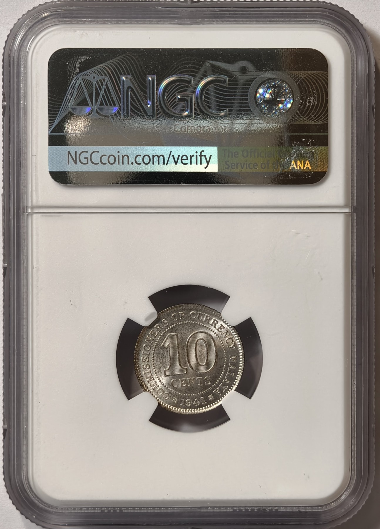 紫瑗钱币——第342期拍卖 马来亚 1941年 乔治六世 10分 银币 NGC MS64