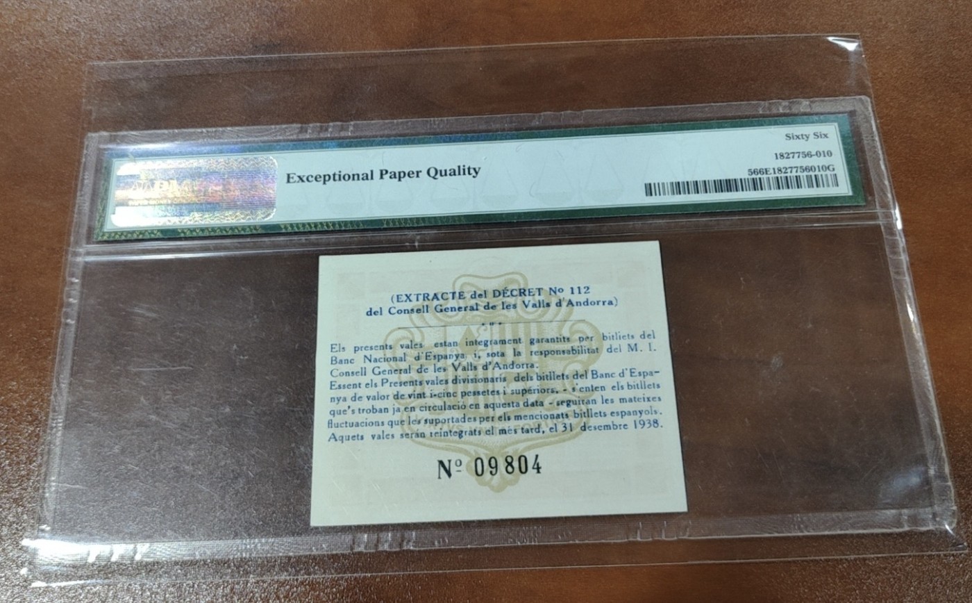 Chase Auction 第28期 - - 外钞、民国钞和人民币混合场！ 1936年安道尔50分，PMG66！