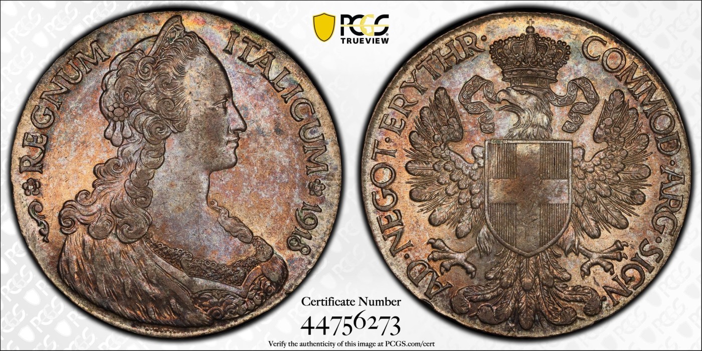 万国钱币拍卖第024期（诸神之战） PCGS MS62 1918年意属厄立特里亚1泰勒 意大利名誉品种 金彩环绕 实物状态非常炸裂 15年HA同分成交价2100美金