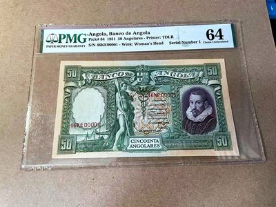 【Blue Auction】✨世界纸币精拍第467期【精】 -  【1号小号】安哥拉 1951年50Angolares PMG64 设计非常精美 背面描述场景为：葡萄牙人于1617年建立本吉拉，本吉拉一直是安哥拉一个重要的贸易中心，特别是近代与巴西、古巴间的奴隶交易。