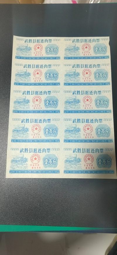 票证拍场，整版或者联票 - 🔥🔥武胜县返还肉票，整版，壹市斤，10联张，右上角有点小瑕疵，介意勿拍
