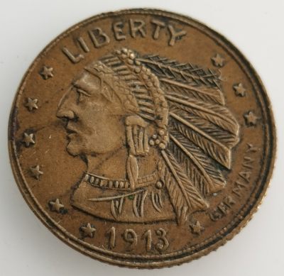 外国散币20240424场次（中拍皆有赠品），每周两拍，可寄存半年 - 美国1913年印第安纳5美元铜质代用币