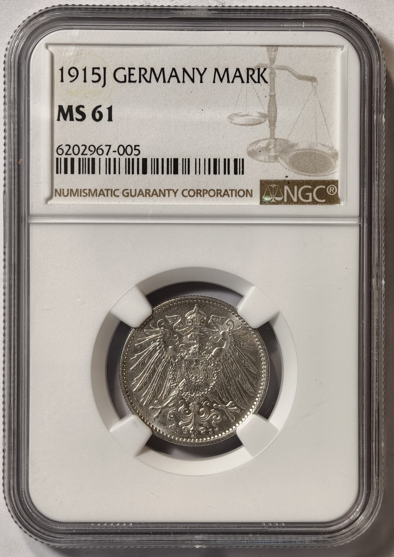 紫瑗钱币——第342期拍卖 德国 1915 J版 第二帝国 1马克 银币 NGC MS61