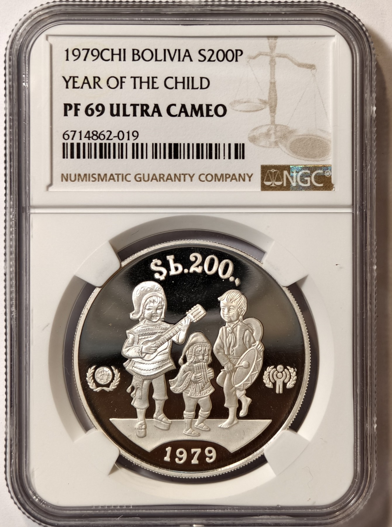 紫瑗钱币——第360期拍卖 玻利维亚 1979年 国际儿童节 200比索 银币 NGC PR69 UC