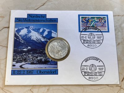 【海寕潮】拍卖第107期 - 【海寧潮】德国1987年奥伯斯多夫北方滑雪场镀银纪念章邮币封