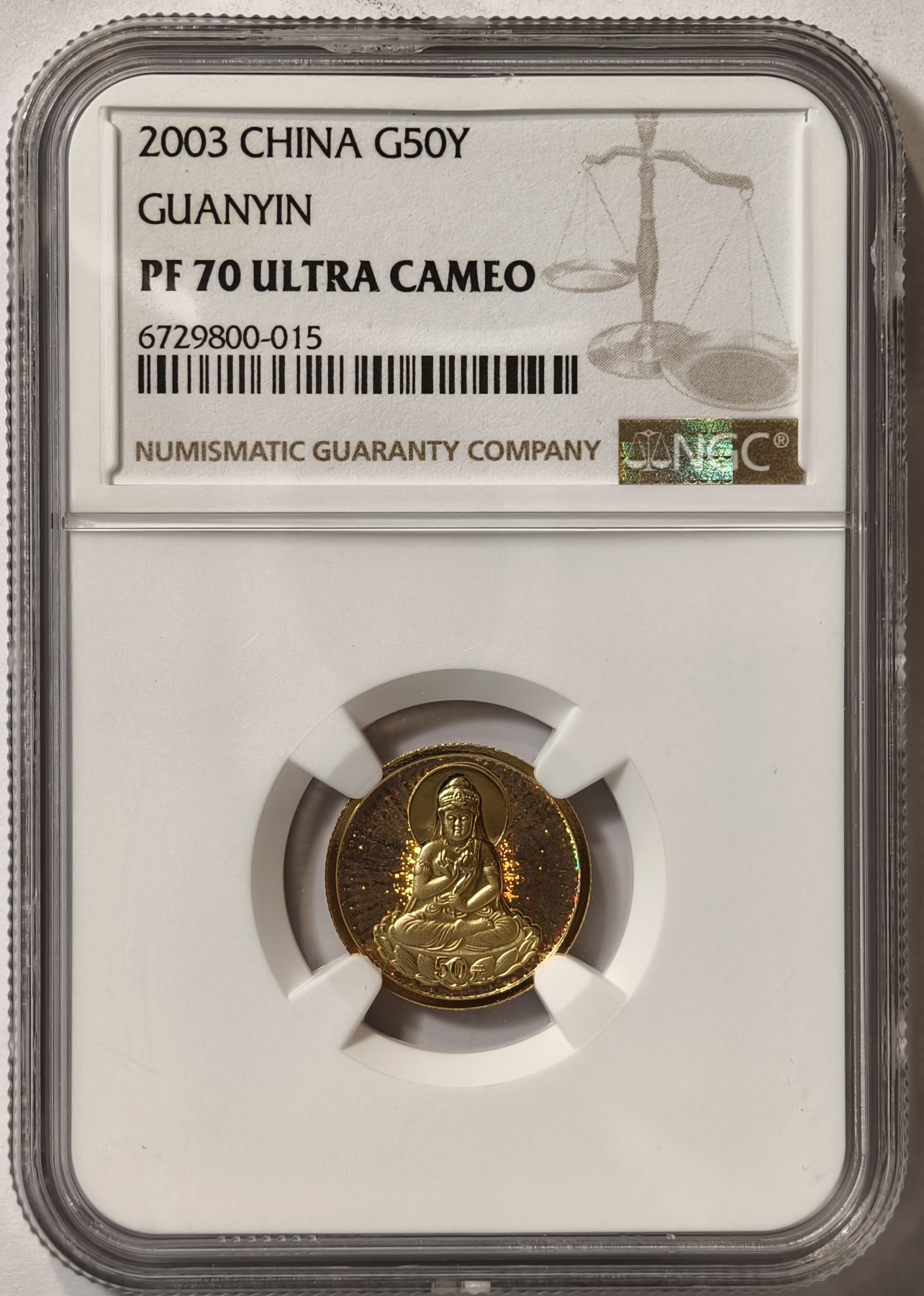 紫瑗钱币——第342期拍卖 中国 2003年 幻彩观音 1/10盎司 彩色金币 NGC PR70 UC