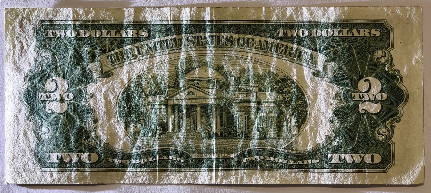 紫瑗钱币——第343期拍卖——纸币场 美国 1953年 A序列 托马斯·杰斐逊 2美元 红印 政府券 流通品