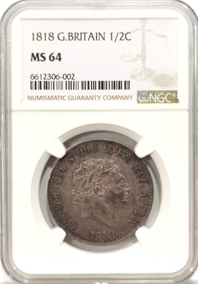 博洋堂世界钱币拍卖第074期（全场包邮） - NGC MS64 英国1818年乔治三世半克朗