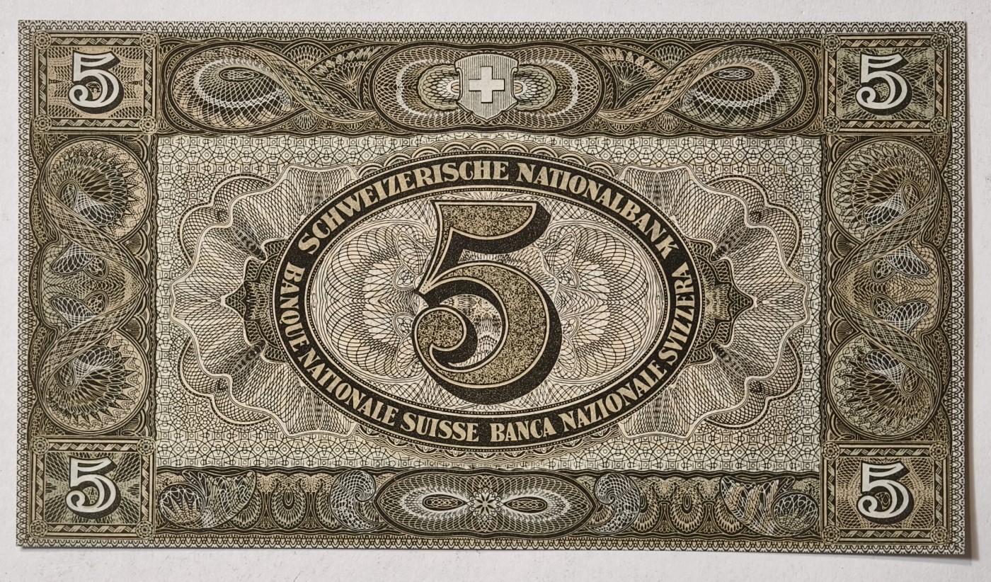 紫瑗钱币——第373期拍卖——纸币场 瑞士 联邦央行 1951年 威廉·泰勒 5法郎 UNC (P-11o)
