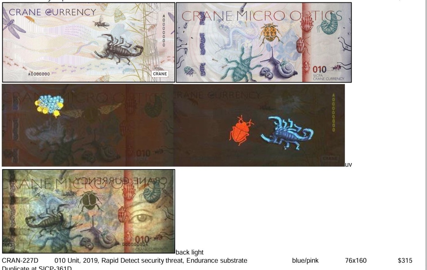 2026第5场（总第232期）：精品测试钞、外钞综合场 美国Crane 2019版“臭虫”系列RAPID®Detect安全线测试钞UNC