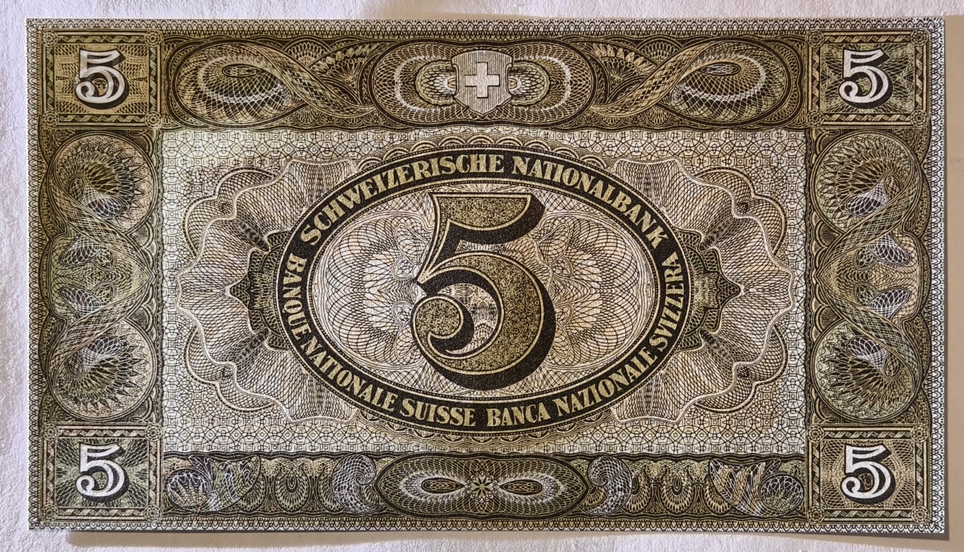 紫瑗钱币——第373期拍卖——纸币场 瑞士 联邦央行 1951年 威廉·泰勒 5法郎 UNC (P-11o)