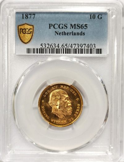 博洋堂世界钱币拍卖第099期（全场包邮） - PCGS MS65 荷兰1877年威廉三世10盾金币，状态堪比66分