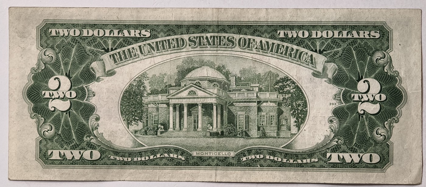 紫瑗钱币——第343期拍卖——纸币场 美国 1953年 A序列 托马斯·杰斐逊 2美元 红印 政府券 流通品