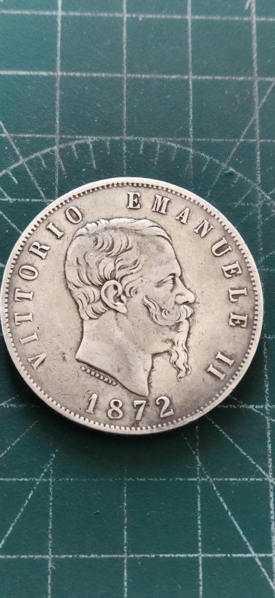 外国硬币初藏2024年第11场 - 意大利5里拉银币1872年。