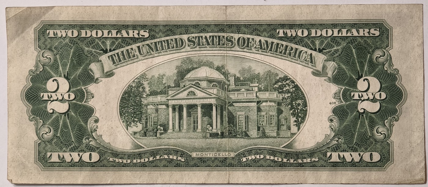 紫瑗钱币——第343期拍卖——纸币场 美国 1953年 A序列 托马斯·杰斐逊 2美元 红印 政府券 AU