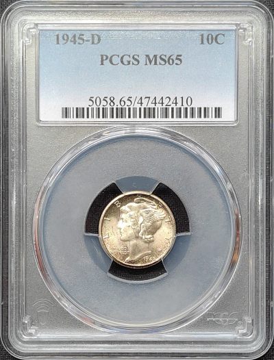 第34期钱币微拍 全场顺丰包邮 - PCGS MS65 美国 1945年D版 10美分银币 小飞人