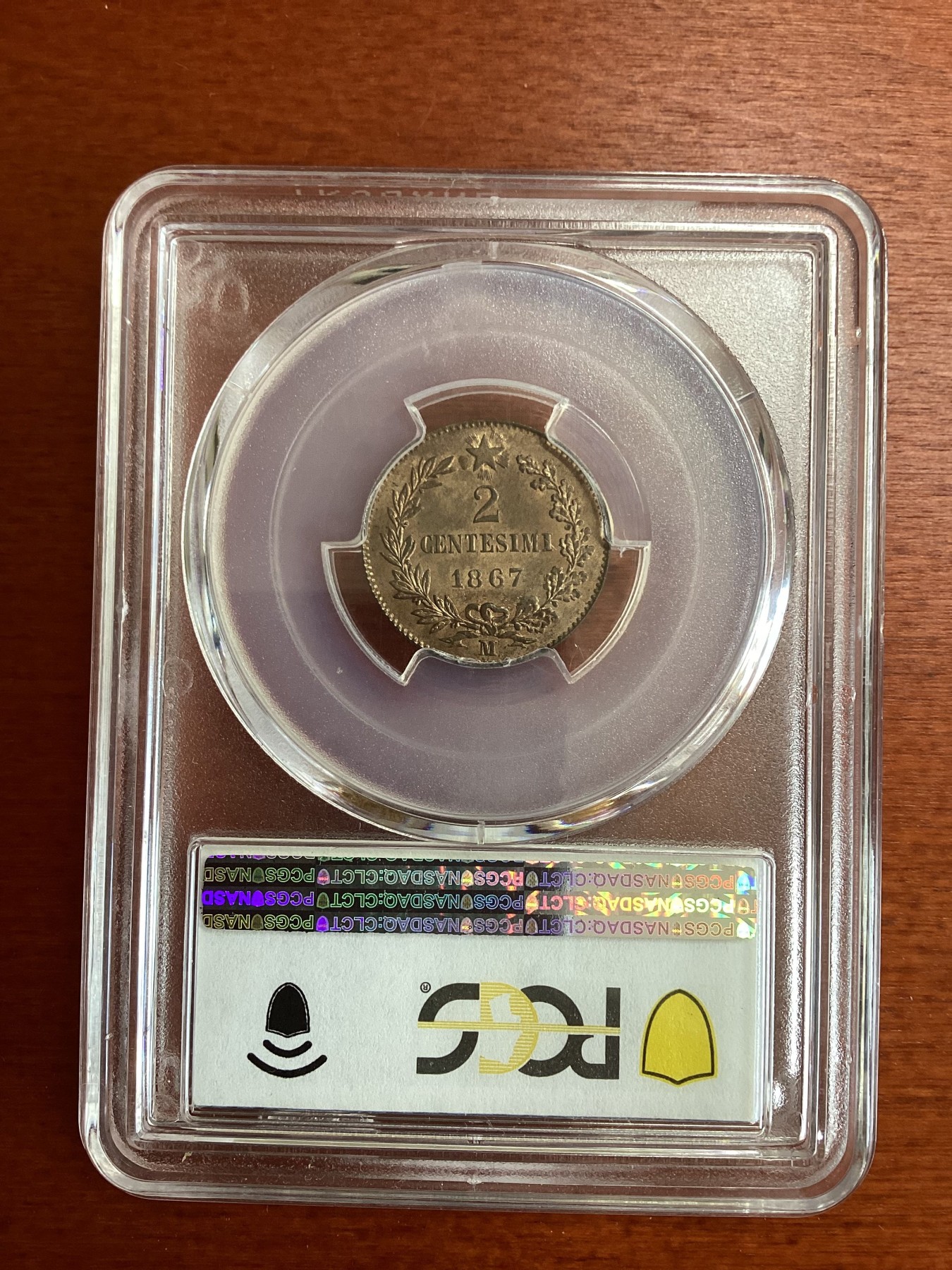 长老汇龙年精选第四场 1867-M 意大利伊曼纽尔二世2分铜币，PCGS MS65RD，唯一冠军分
