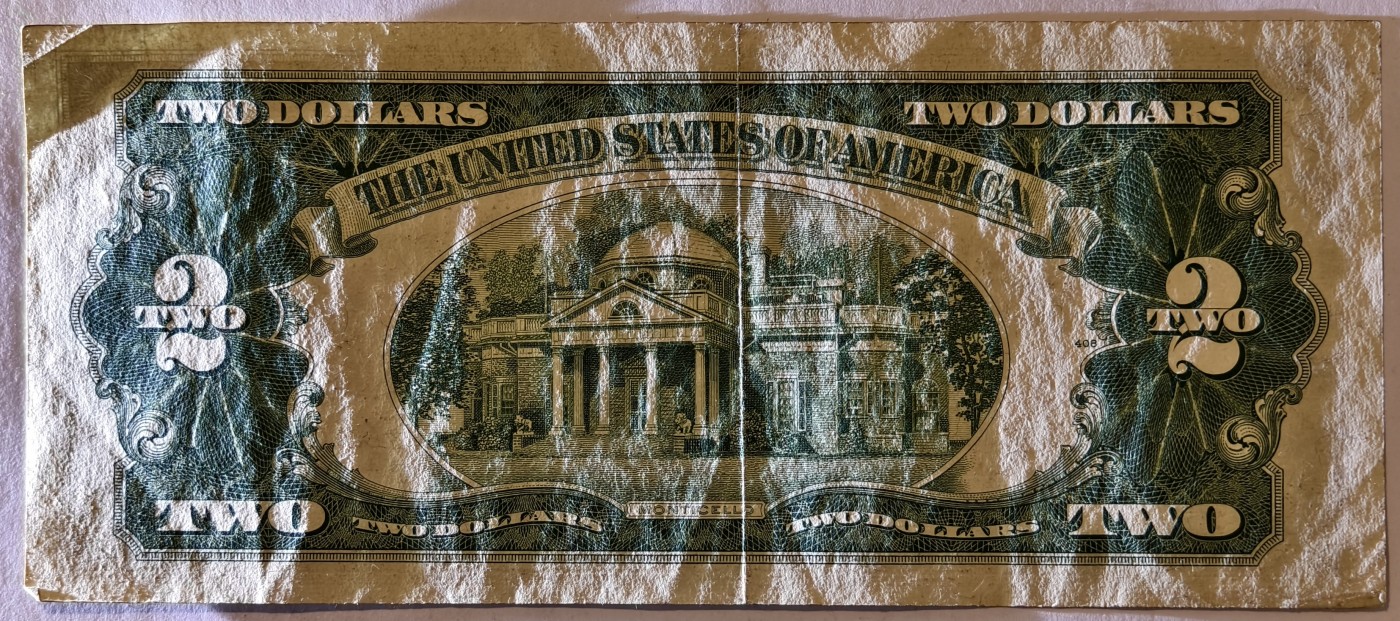 紫瑗钱币——第343期拍卖——纸币场 美国 1953年 A序列 托马斯·杰斐逊 2美元 红印 政府券 AU