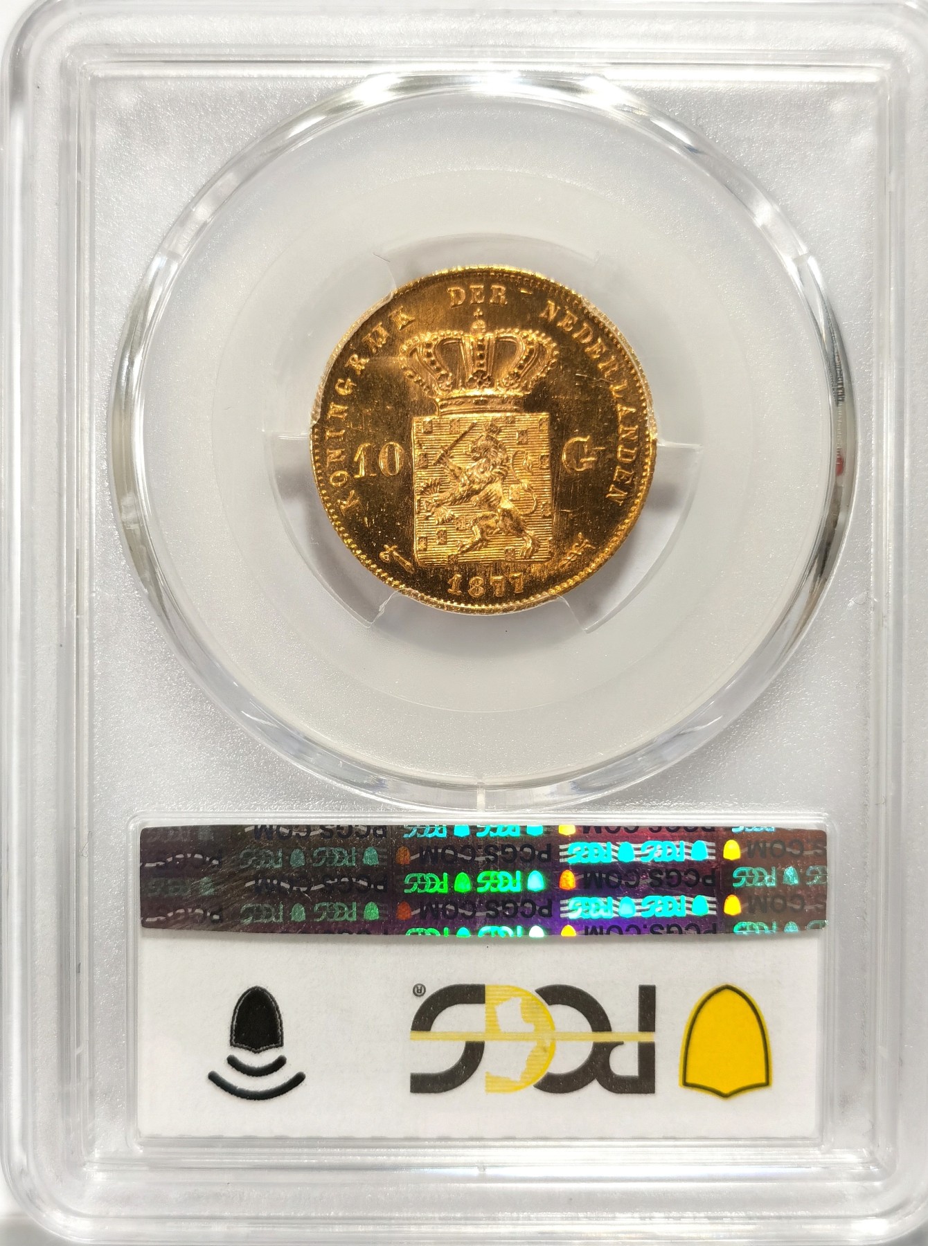 博洋堂世界钱币拍卖第099期（全场包邮） PCGS MS65 荷兰1877年威廉三世10盾金币，状态堪比66分