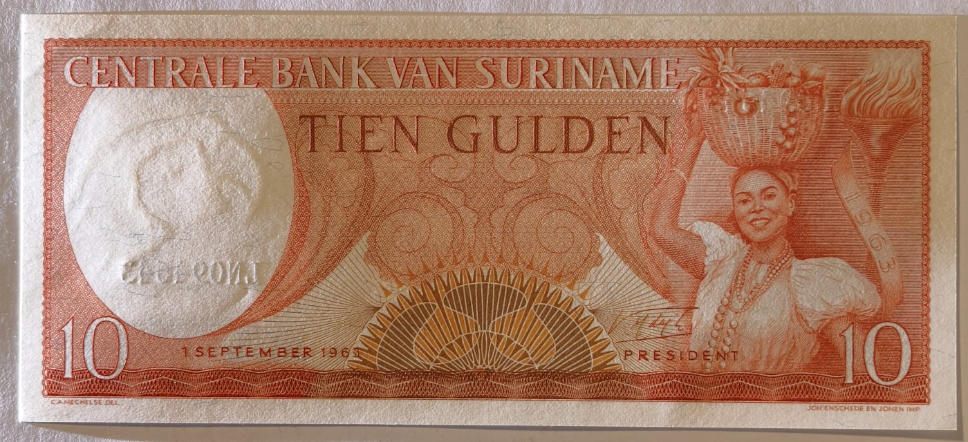 紫瑗钱币——第343期拍卖——纸币场 苏里南 1963年 土著妇女 10盾 绝品 UNC
