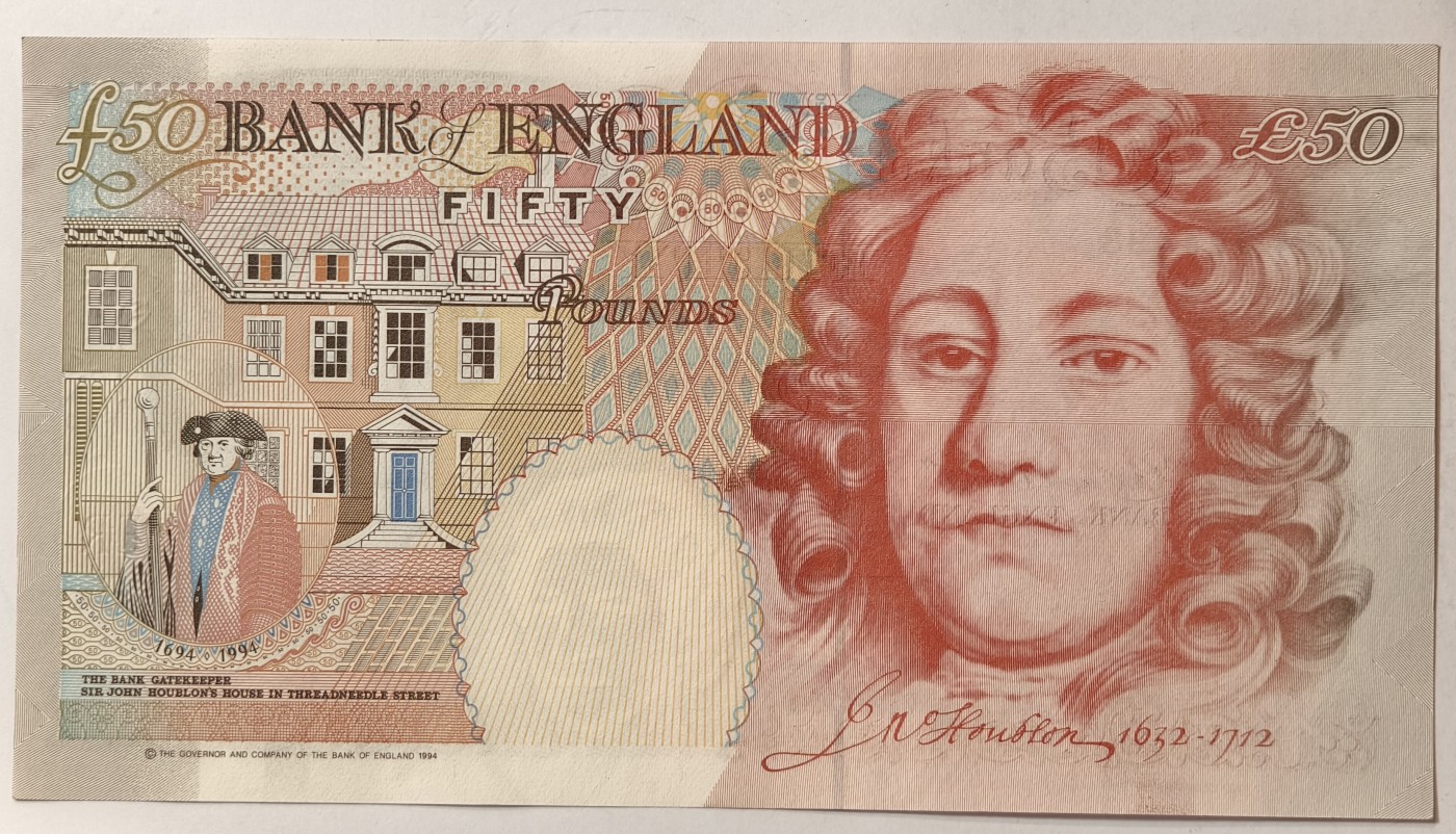 紫瑗钱币——第343期拍卖——纸币场 英国 1994年 E序列 英格兰银行第一任行长 约翰·霍布伦 50英镑 UNC