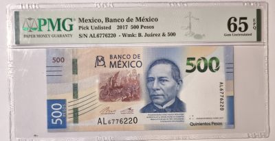 紫瑗钱币——第343期拍卖——纸币场 - 【PMG 65EPQ】墨西哥 2017年 宪法颁布100周年 500比索