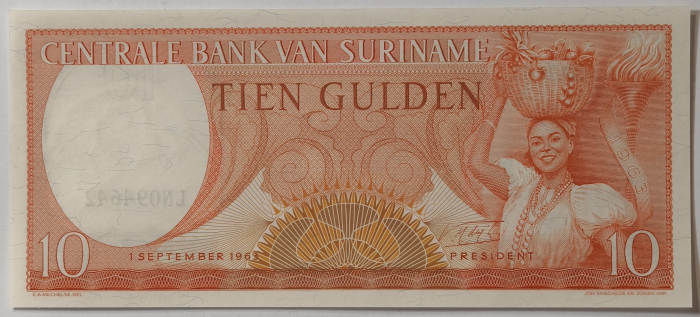 紫瑗钱币——第343期拍卖——纸币场 苏里南 1963年 土著妇女 10盾 绝品 UNC