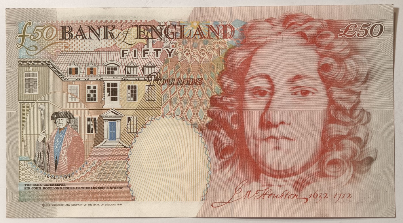 紫瑗钱币——第343期拍卖——纸币场 英国 1994年 E序列 英格兰银行第一任行长 约翰·霍布伦 50英镑 UNC
