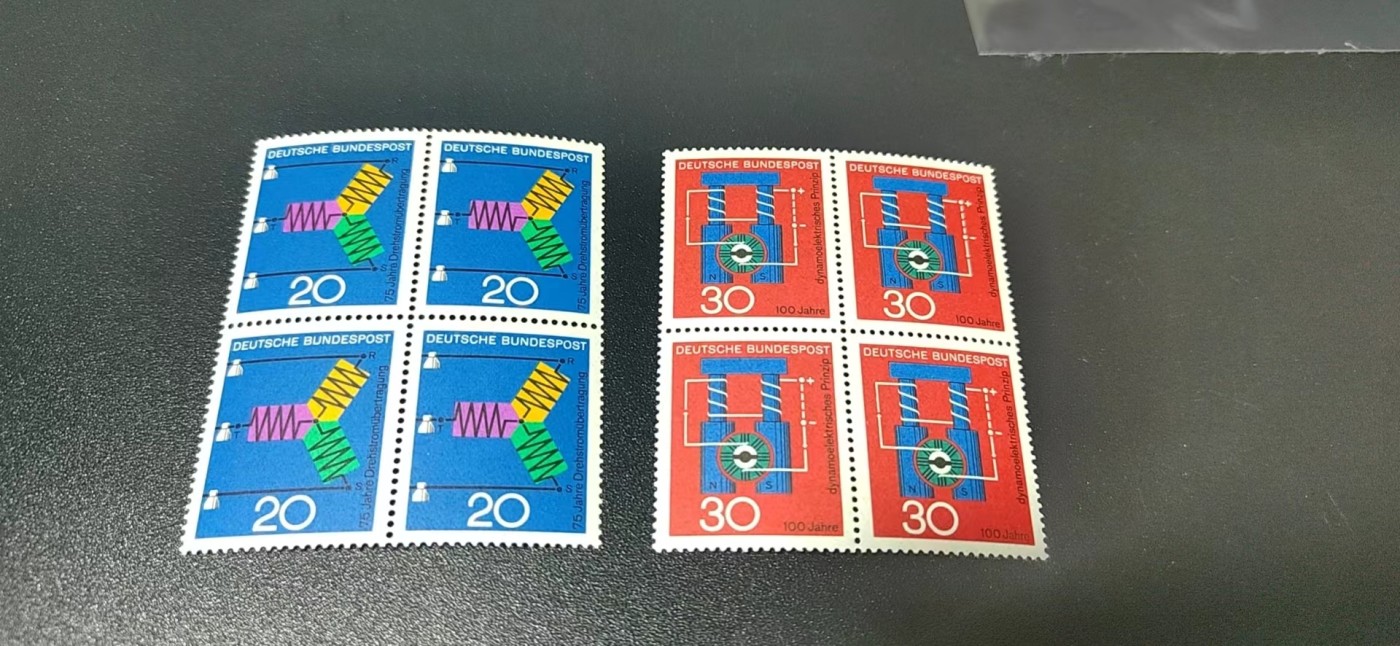 🔥套票🔥德国邮票专场，都是四方联套票 德国邮票四方连一套，1966年发行，科技进步  三相电  西门子，品相如图
