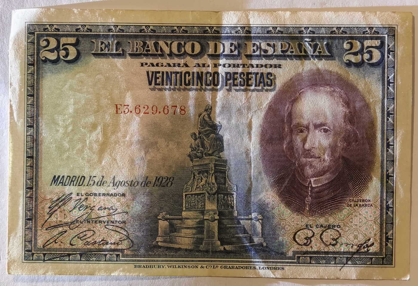 紫瑗钱币——第387期拍卖——纸币场 西班牙 1928年 卡尔德隆 25比塞塔 流通品 (P-74b)