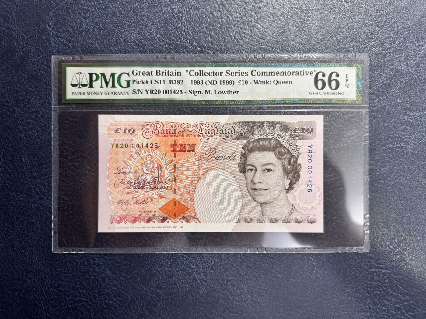 收藏联盟Quantum Auction 第341期拍卖  英国1999年10镑千禧年收藏纪念钞 PMG66 千位号 限量发行 稀少