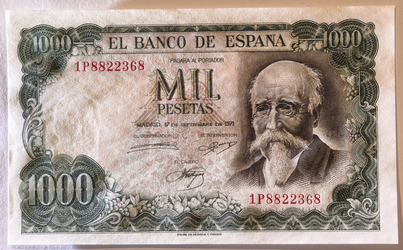 紫瑗钱币——第343期拍卖——纸币场 西班牙 1971(1974)年 何塞·埃切加赖 1000比塞塔 UNC (P-154)