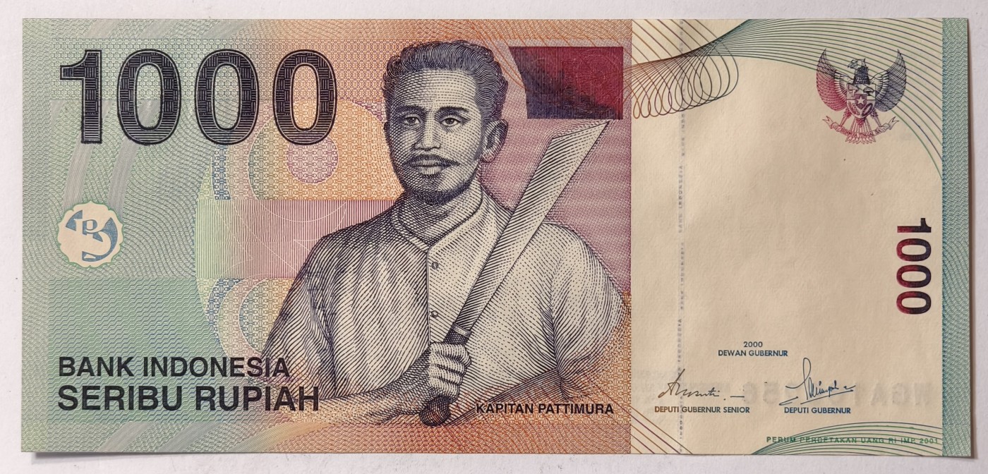 紫瑗钱币——第343期拍卖——纸币场 印度尼西亚 2000年 刀男 1000卢比  UNC