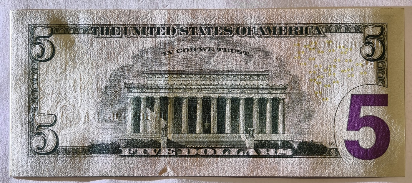 紫瑗钱币——第343期拍卖——纸币场 美国 2021年 E版 无序列 亚伯拉罕·林肯 5美元 彩色版 UNC