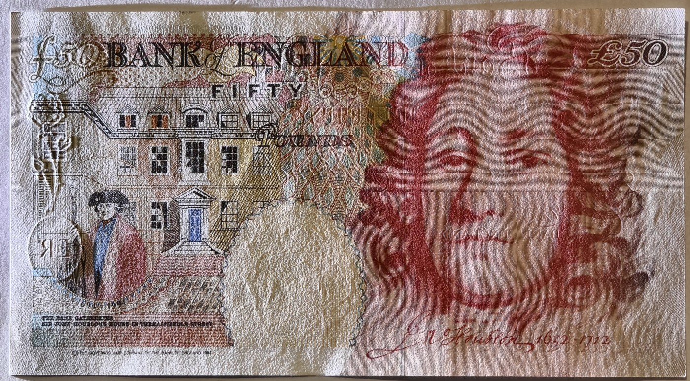 紫瑗钱币——第343期拍卖——纸币场 英国 1994年 E序列 英格兰银行第一任行长 约翰·霍布伦 50英镑 UNC