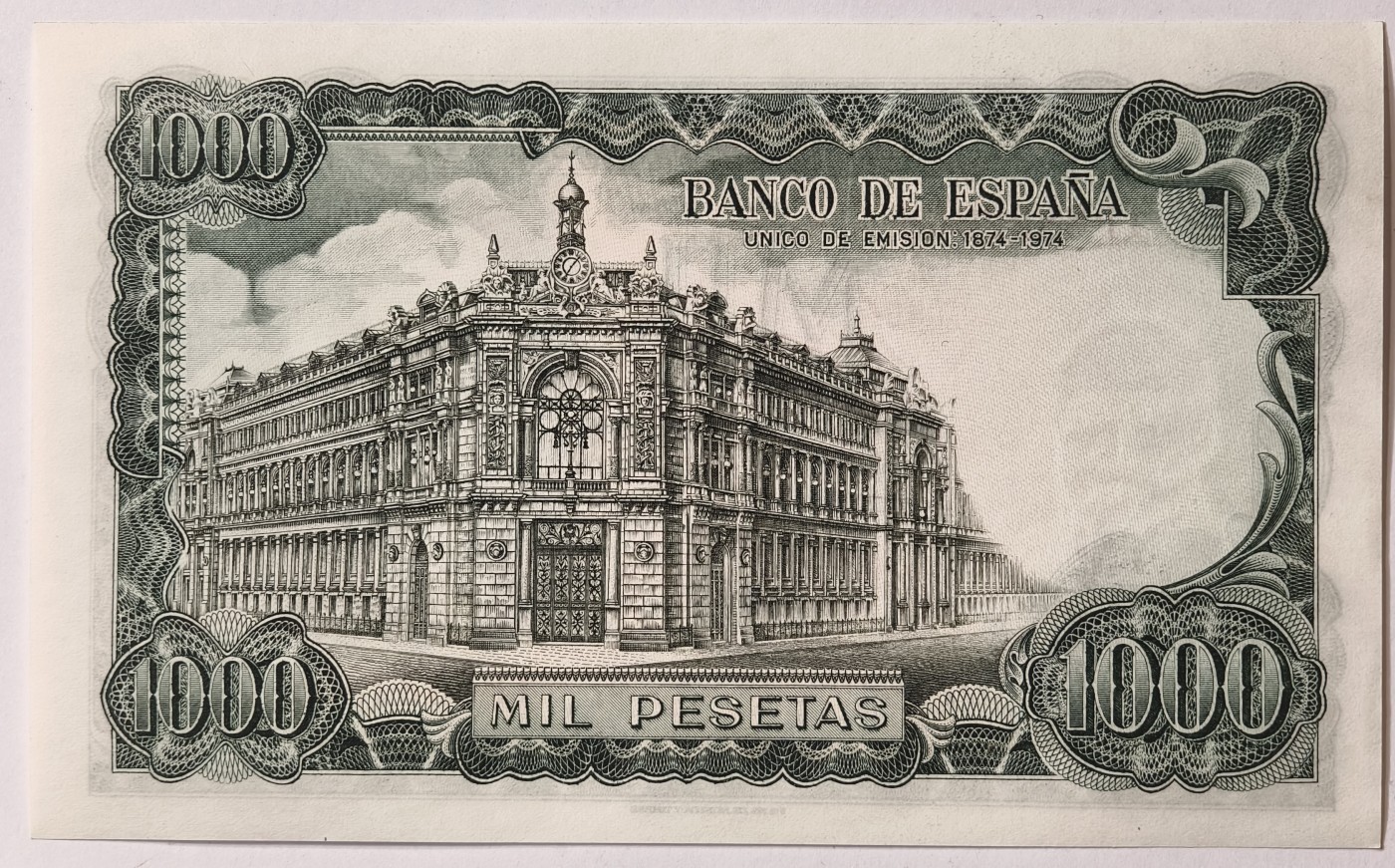 紫瑗钱币——第343期拍卖——纸币场 西班牙 1971(1974)年 何塞·埃切加赖 1000比塞塔 UNC (P-154)