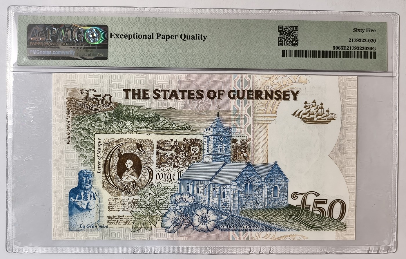 紫瑗钱币——第343期拍卖——纸币场 【首发A冠 PMG 65EPQ】格恩西 1994年 伊丽莎白二世 高冠 50磅 (P-59)