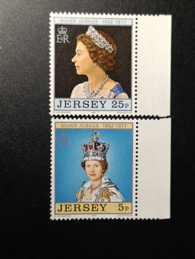↓君缘收藏78期☞钱币邮品↓无佣金、可寄存、满10元包邮  - 英属泽西岛邮票，1977年伊丽莎白女王摄政25周年2枚合售