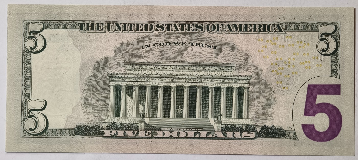 紫瑗钱币——第343期拍卖——纸币场 【双尾3】美国 2017年 A版 无序列 亚伯拉罕·林肯 5美元 彩色版 UNC